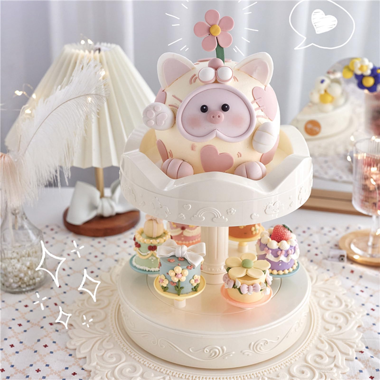 Soporte Para Cupcakes Bandeja Giratoria De Dos Niveles | Maquina Para Postres Con Base Giratoria Para Tartas Para Caramelos Pan Chocolate Boda Cumpleaños Hogar Panaderia Bar