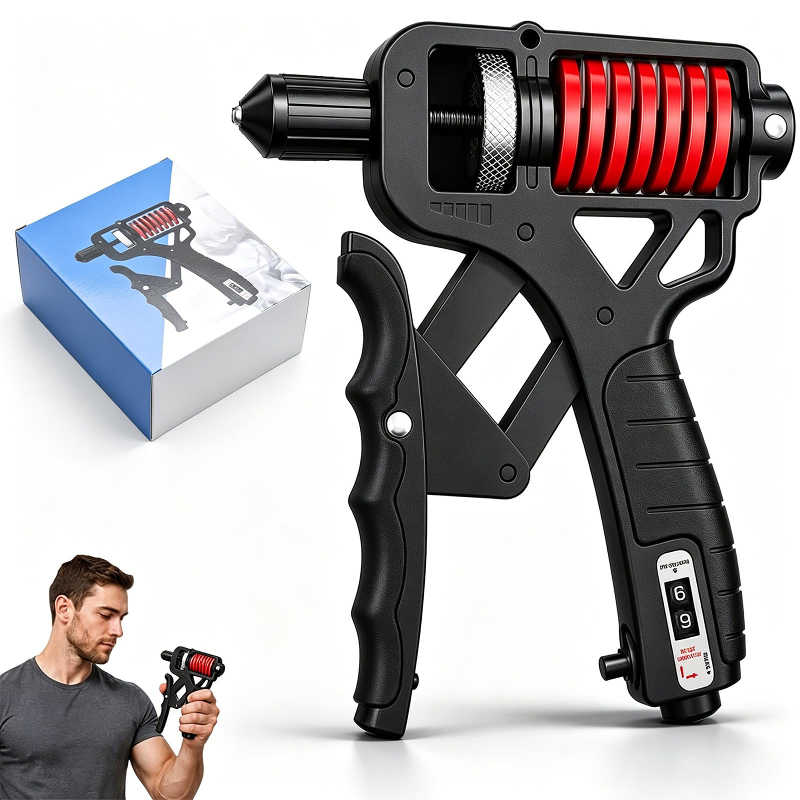 Adjustable Resistance Hand Grip Strengthener, Forearm Grips Strength Trainer, Non-Slip with Digital Counter, 10-360 Pounds, for Muscle Building, Hand Treatment and Strength Recovery (Counting Black)