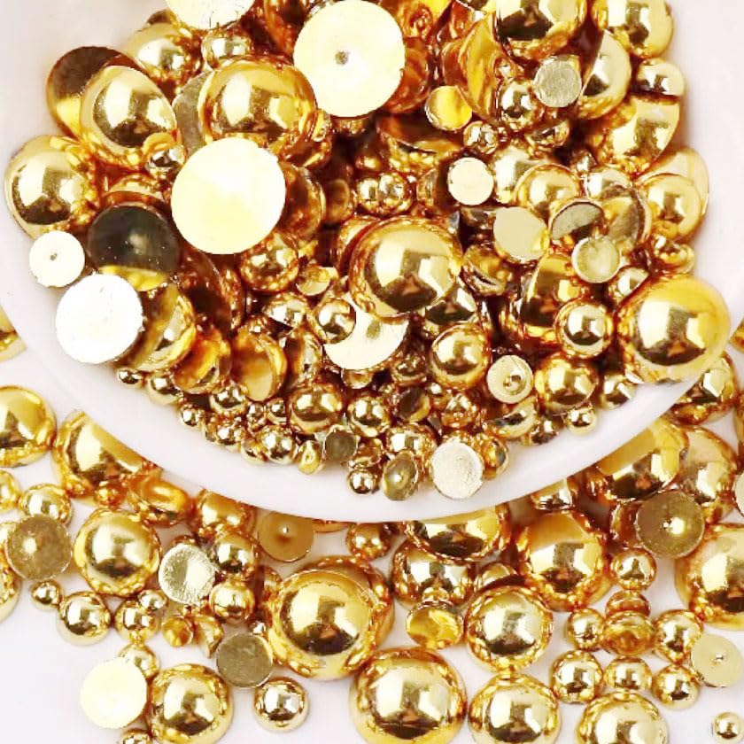 2000PCS AB Color Imitation Half Round Pearls Bead Loose Beads Gems, Mixed Sizes 2/3/4/5/6/8/10mm Flatback Pearls for Crafts Jewelry Nail Art