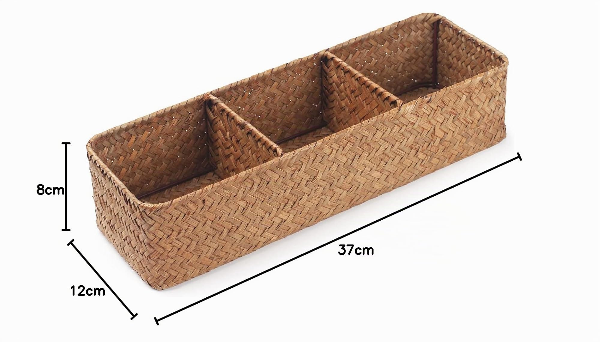 Cesta Portaoggetti Seagrass Scatola di Vimini Rettangolare con Scomparti per Organizzare di Carta Igienica Naturale (37cm x 12cm x 8cm)