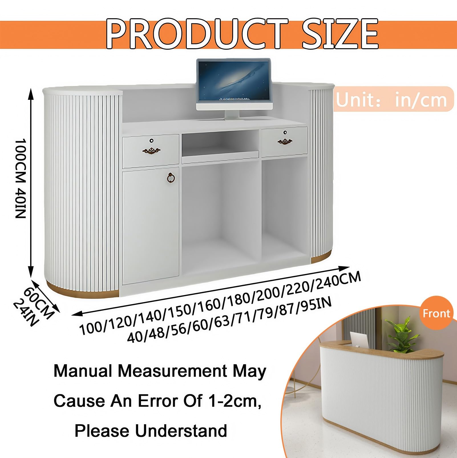 Scrivania moderna curva con serratura Ders – Slish bianco bancone ufficio per negozi di abbigliamento e caffetteria 200 x 60 x 100 cm Ele Recept Fur per aziende