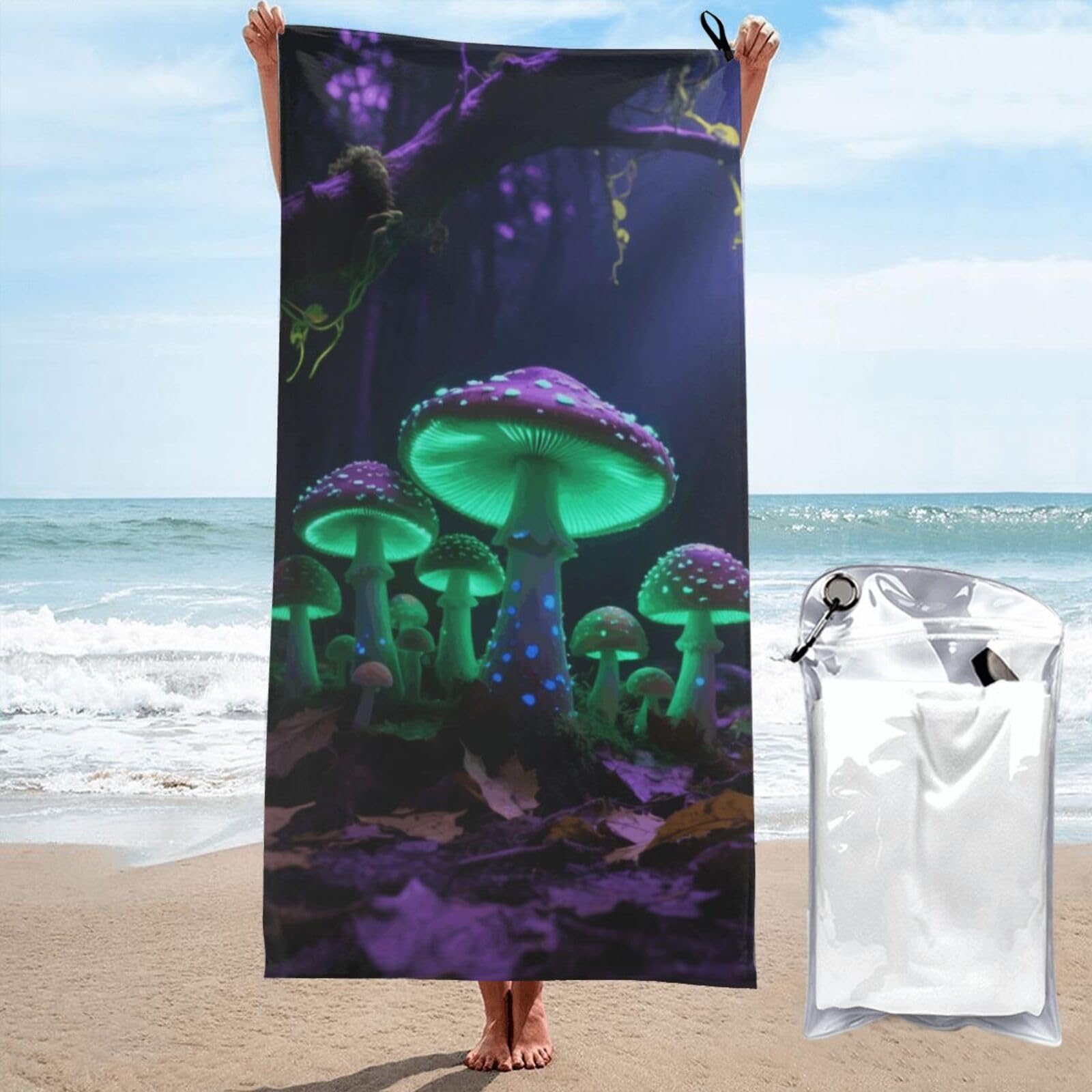 LMNGH Mushroom Bath Towel Super Absorbent Quick Dry Bathroom Towel Sand Free Microfiber Beach Towels for Bathroom, Gym, Spa and Hotel Towel 27.5"x55"