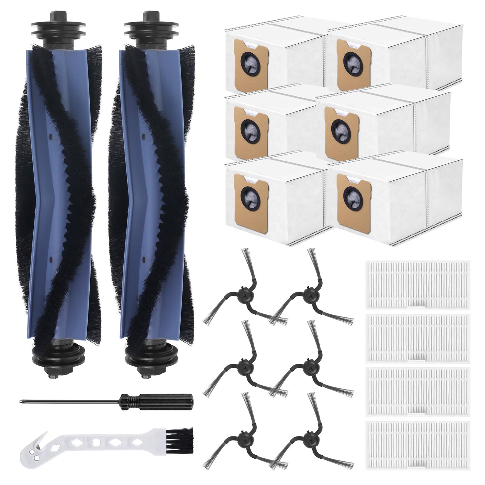 Replacement Parts for Eufy C10 Robot Vacuum Cleaner Accessories, 2 Roller Brush, 4 HEPA Filters, 6 Side Brushes, 6 Dust Bags, 1 Clean Tool, 1 Screwdriver