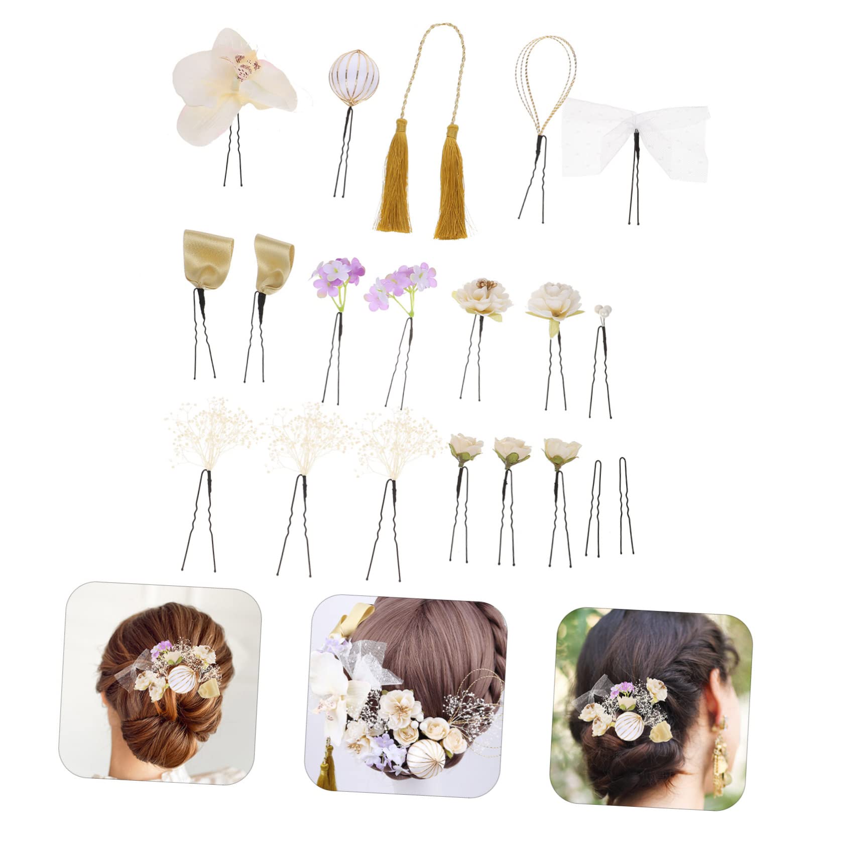 Didiseaon 54 Pièces accessoires de cheveux Coiffe de perles casque floral pinces à cheveux barrettes à cheveux accessoire de cheveux de style coiffe kimono peignoir de bain