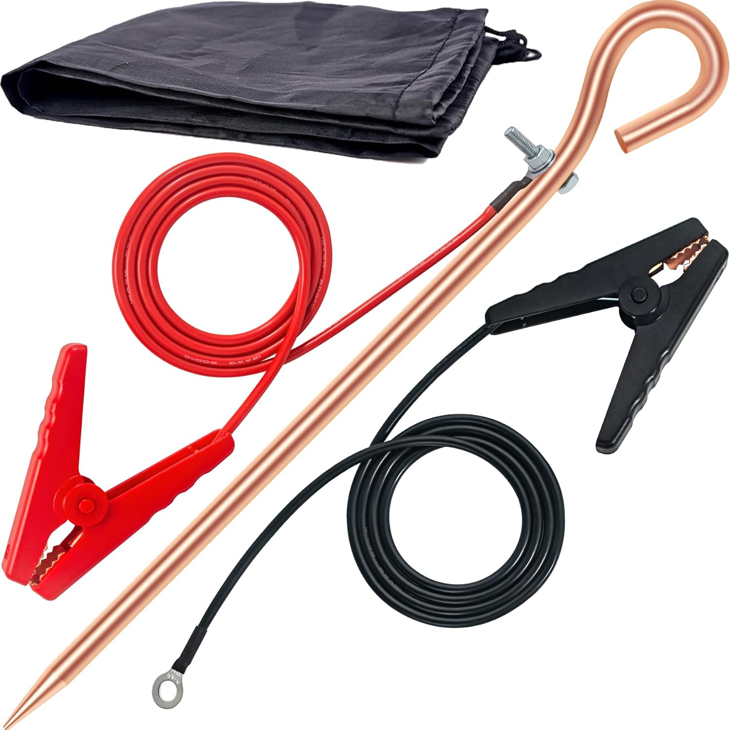 Electric Fence Wire Grounding Rod, Ground Rod with 4ft 12AWG Grounding Wire and Crocodile Clip, Great for Solar Electric Fence Charger, Electric Fence Generator