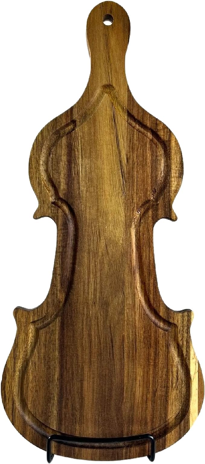 Violin-Shaped Acacia Wood Serving Trays – 16" Charcuterie Boards with Handle & Juice Groove, Unique Graduation Gift for Music Lovers, Cheese Fruit Platter, Engraving, Wall Art Display Decor