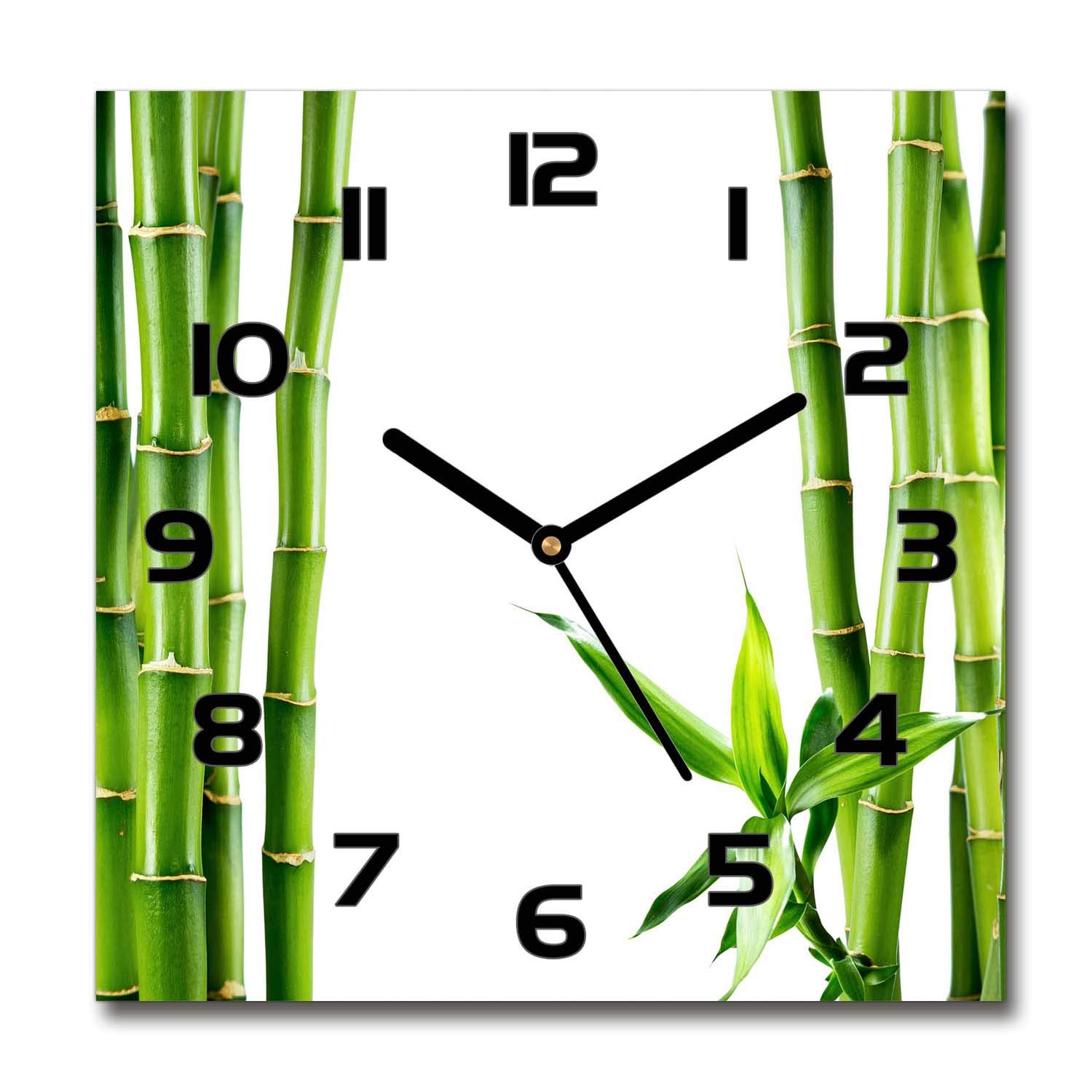 Tulup Glasuhr - 30x30cm - Schwarze Zeigern - Wanduhr Wandkunst Bild Gehärtetem Glas Uhr Echtglas Küche Wohnzimmer - Bambus