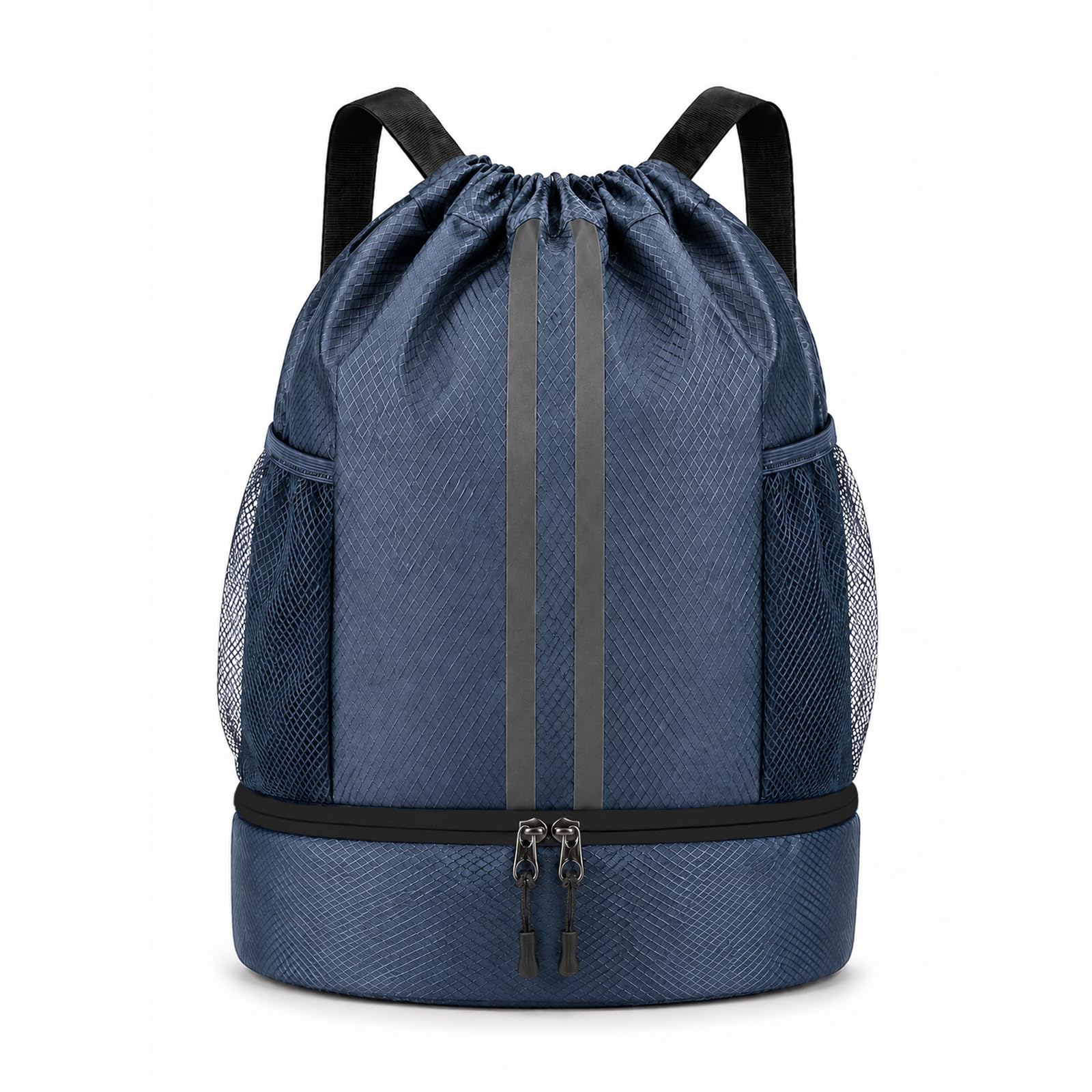 Waterproof Drawstring Bag, PE Kit Bag with Shoe Compartment Navy Blue