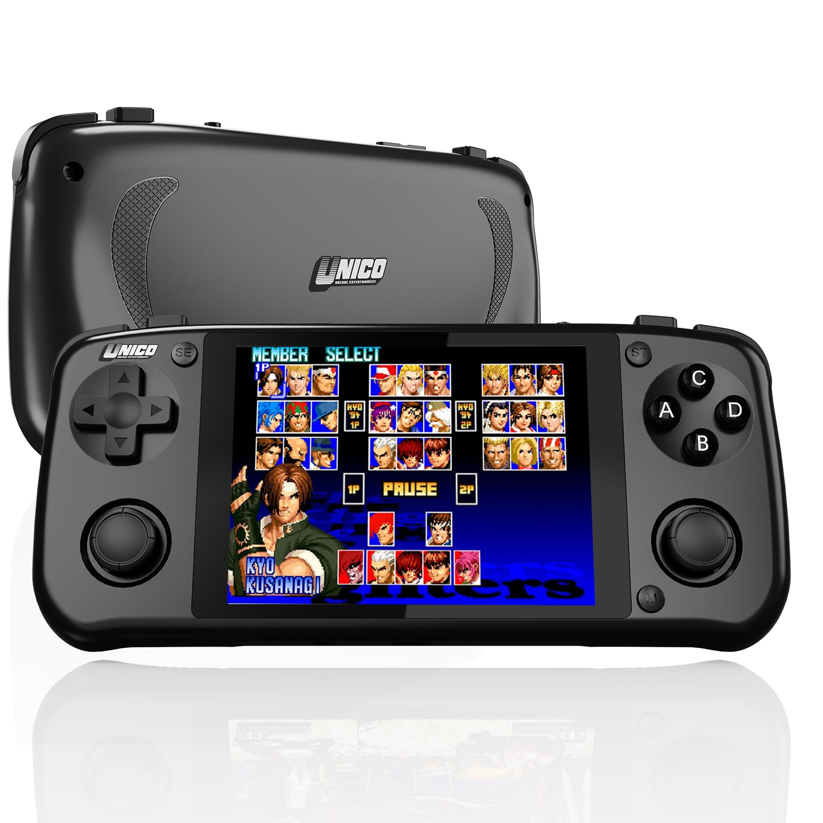 UNICO Consola de juegos portátil, 40 juegos clásicos de SNK preinstalados, incluyendo King of Fighters, Metal Slug, etc., pantalla IPS de 4 pulgadas, resolución 720 x 960, batería de 3500 mAh - Negro