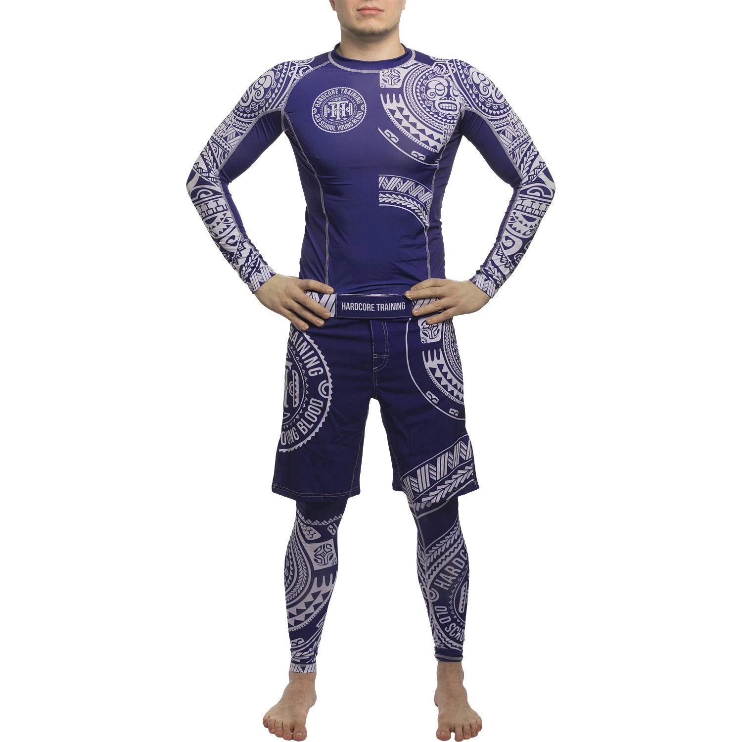 Hardcore Training Fight Shorts Ta Moko Blau Herren Boxen MMA Combat BJJ Grappling Fitness Muay Thai Kickboxen No Gi