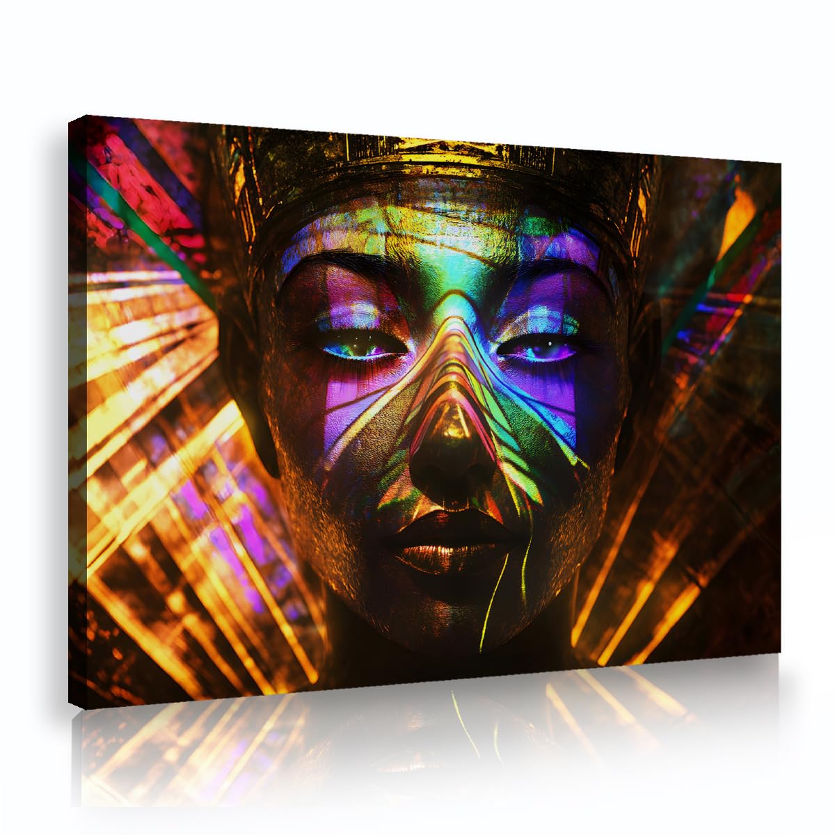 TOANGWALL Egyptian woman Portrait Canvas Wall Art Abstract Poster Prints Colorful African Goddess Face Picture Painting for Bathroom Dining Room Hallway Decor 50x75cm