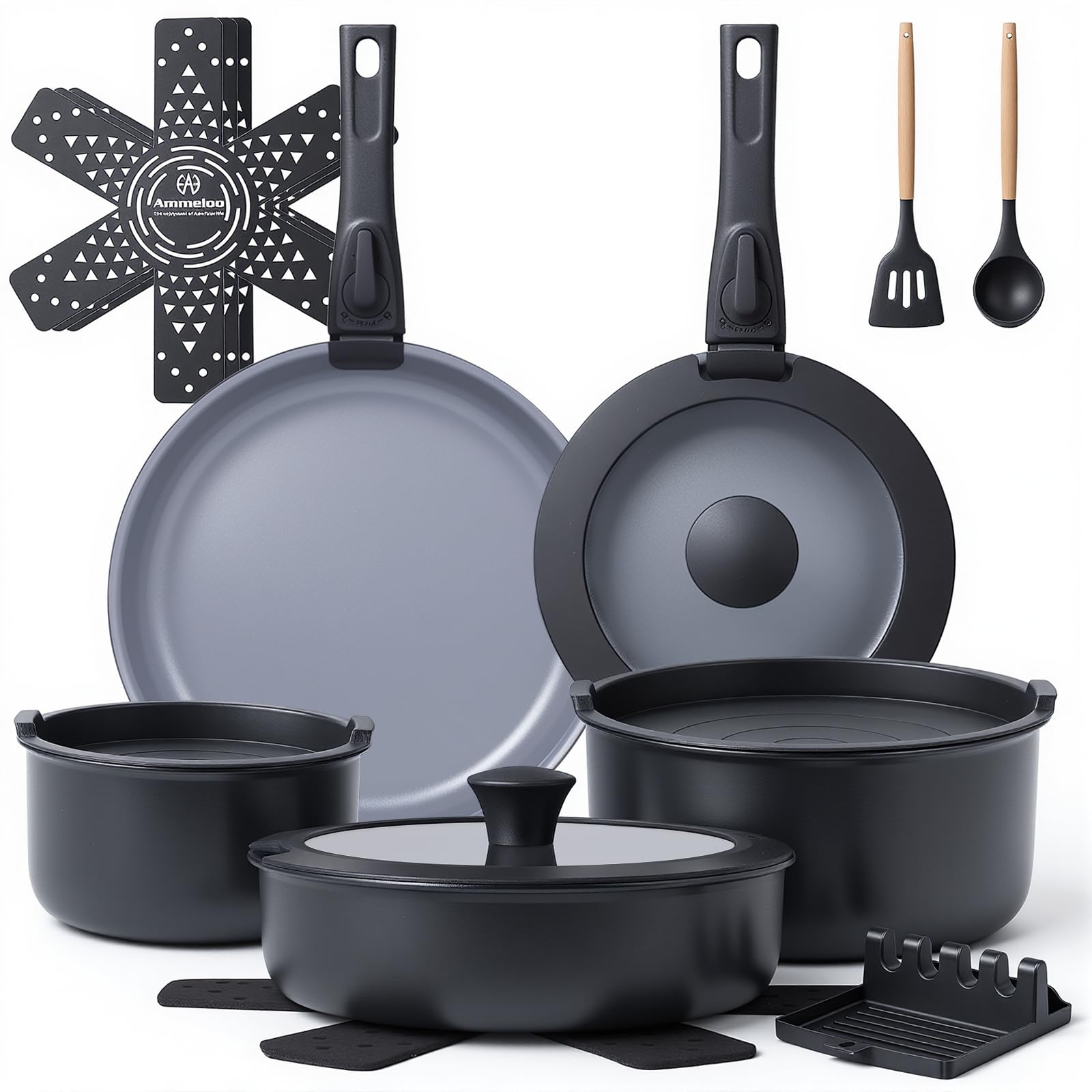 Ammeloo Ceramic Cookware Set Black