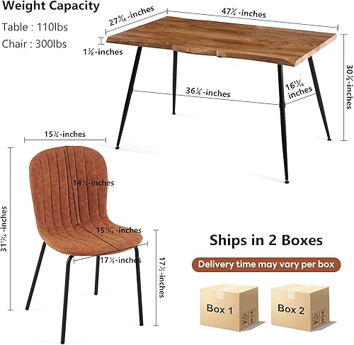Miniatura 2 de NORDICANA Juego de mesa de comedor de 5 piezas, mesa de comedor rectangular moderna y sillas para cocina, comedor, rincón de desayuno con 4 sillas,
