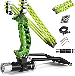 NERUB Conjunto de estilingue profissional de caça com estilingue de pulso e foguete de caça com faixas de lançamento resistentes de alta velocidade catapultas caçador verde