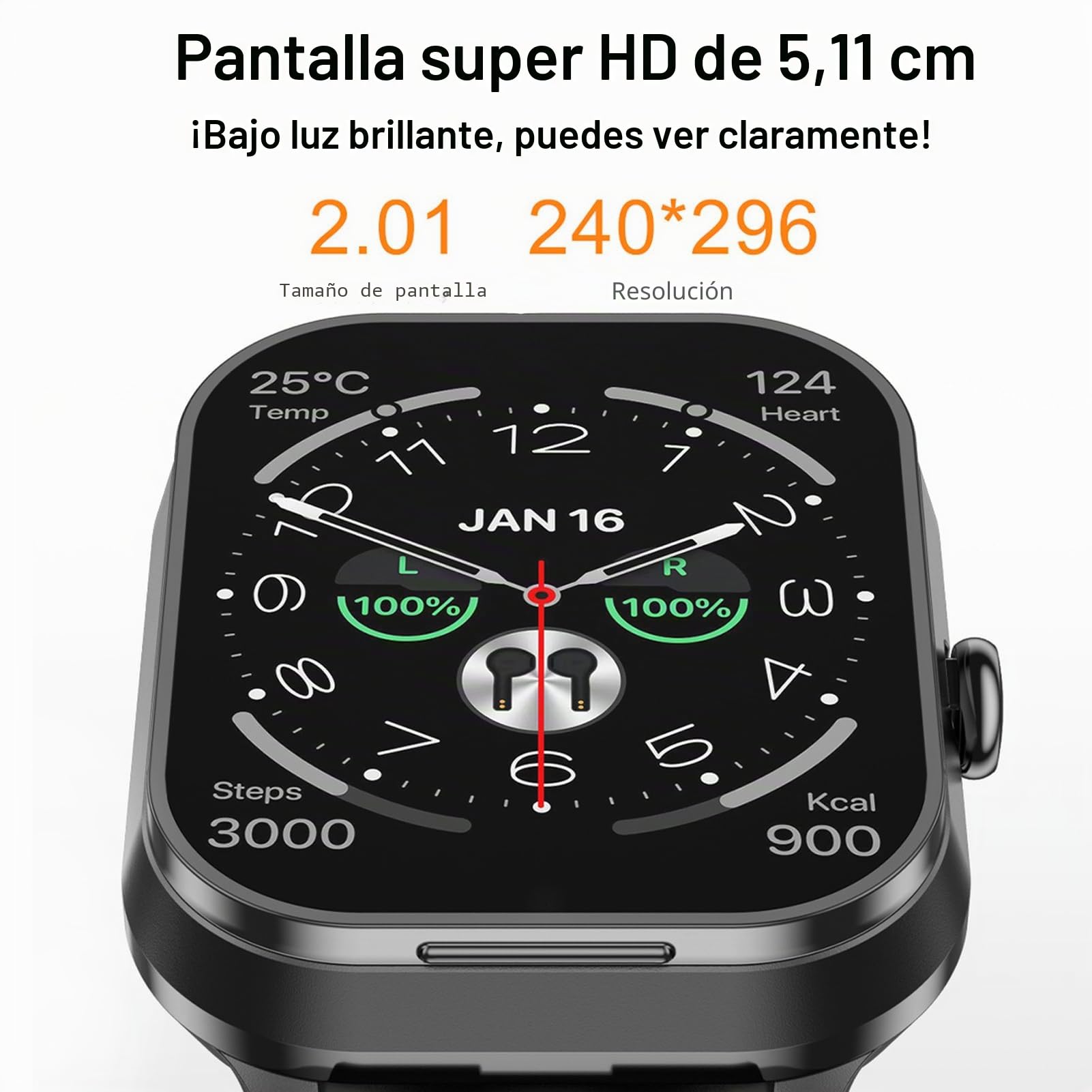 Denash Reloj Inteligente con Auriculares, Inalámbricos Pulsera de Actividad 2 en 1, 2,01 Pantalla HD, Rastreador de Ejercicios,NFC, Oxígeno en Sangre Monitor de sueño para Android e iOS