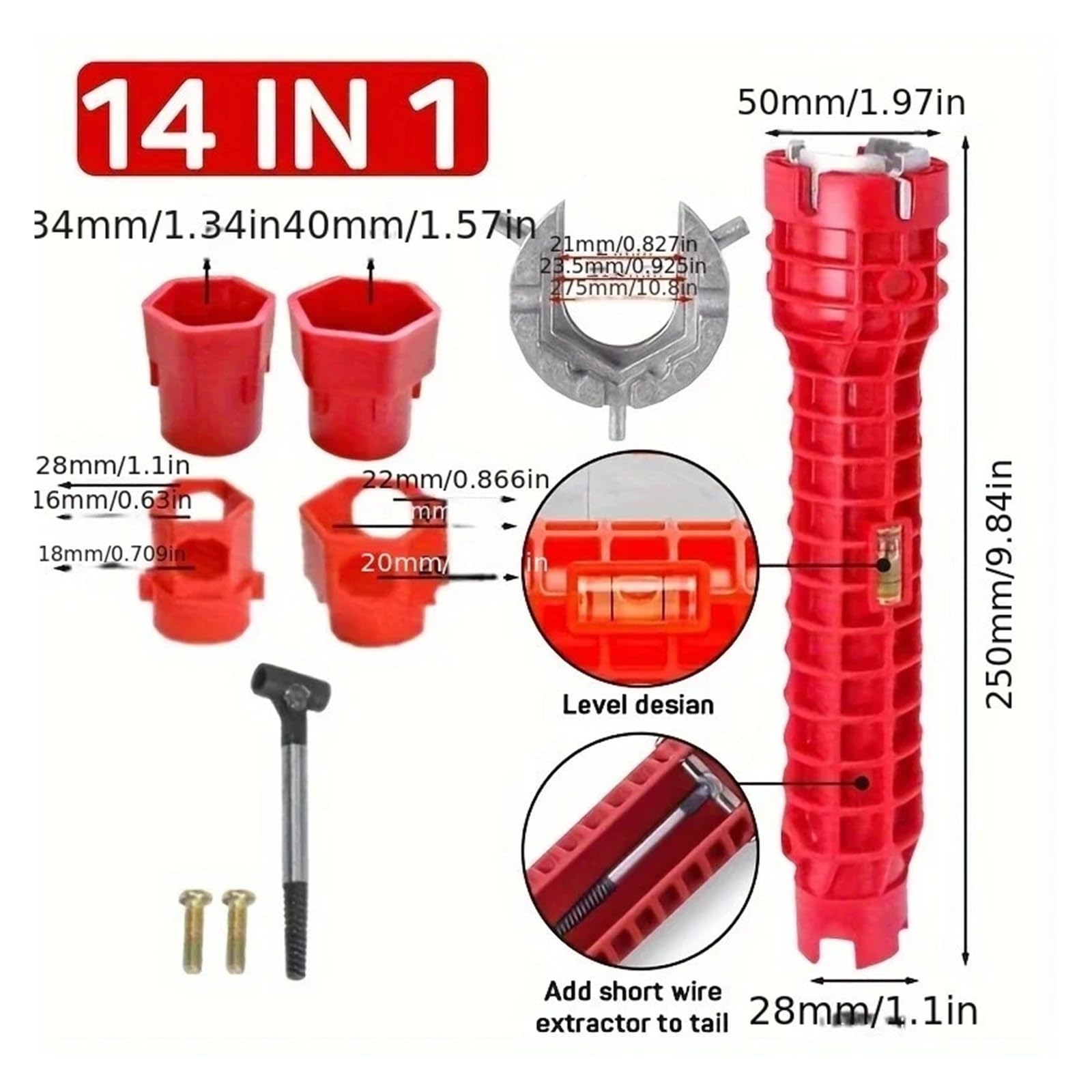 Llave de reparación multifunción 14 en 1 ABS antideslizante mango largo