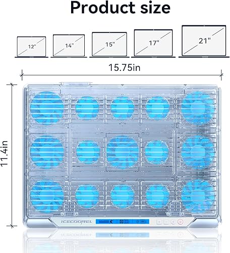 Miniatura 7 de ICE COOREL Almohadilla de refrigeración para laptop para juegos con 15 ventiladores de refrigeración RGB, almohadilla enfriadora de ventilador de
