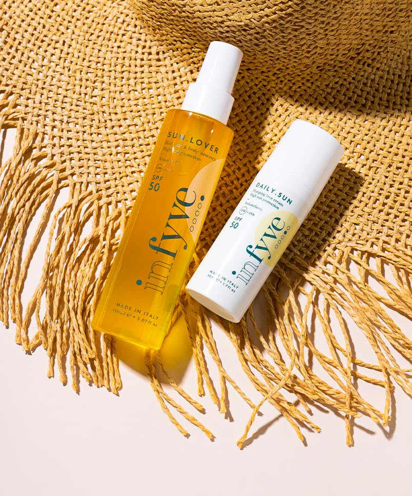 SUMMER SET | Cofanetto con Protezione Solare Viso DAILY.SUN SPF50 50ml e Protezione Solare per Corpo, Capelli e Viso SUN.LOVER 150ml | Con Antiossidanti e Acido Ialuronico | 150ml e 50ml