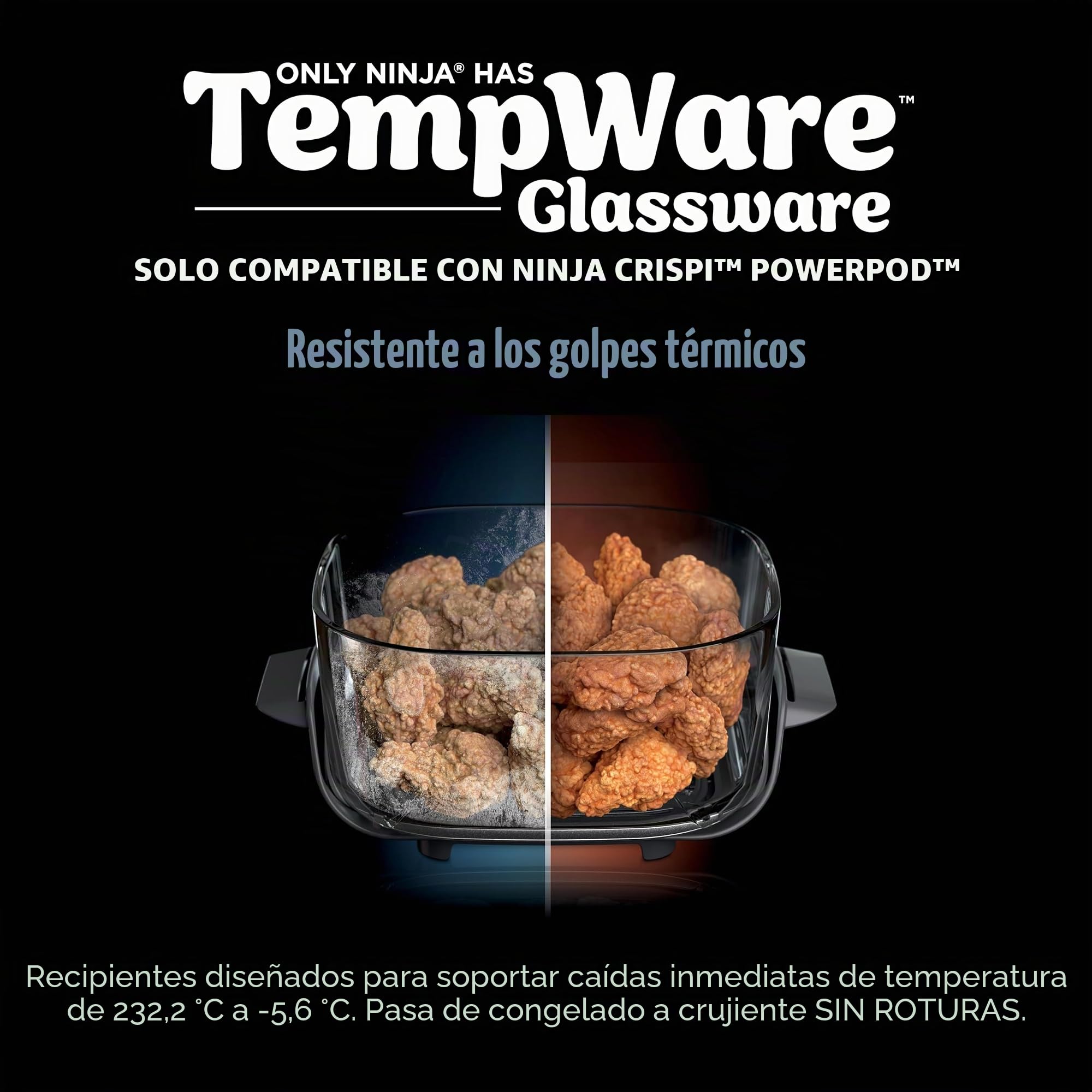 Ninja Contenedor de cristalería TempWare de 4 cuartos con tapa de almacenamiento, sistema de cocción portátil Crispi compatible, apto para microondas, congelador y lavavajillas, superficie de cocción