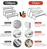 Vista 7 de Juego de bandejas de melamina extra grandes de 3 niveles y soporte para cupcakes para eventos de fiesta, platos de 17 pulgadas con soporte Negro