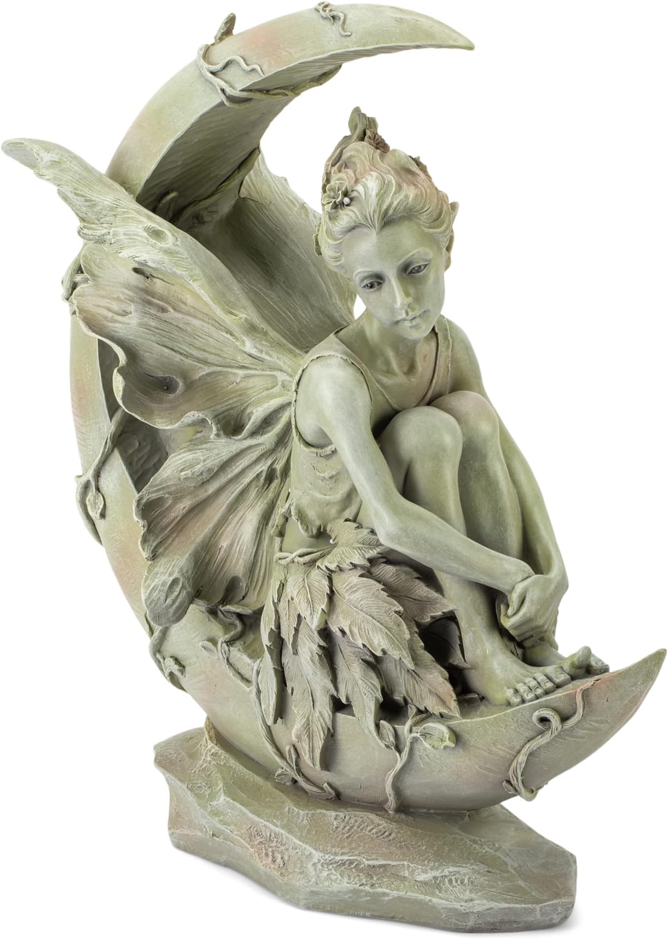 Napco Reclining Fairy with Bird 12 x 18.5 Inch Green Resin