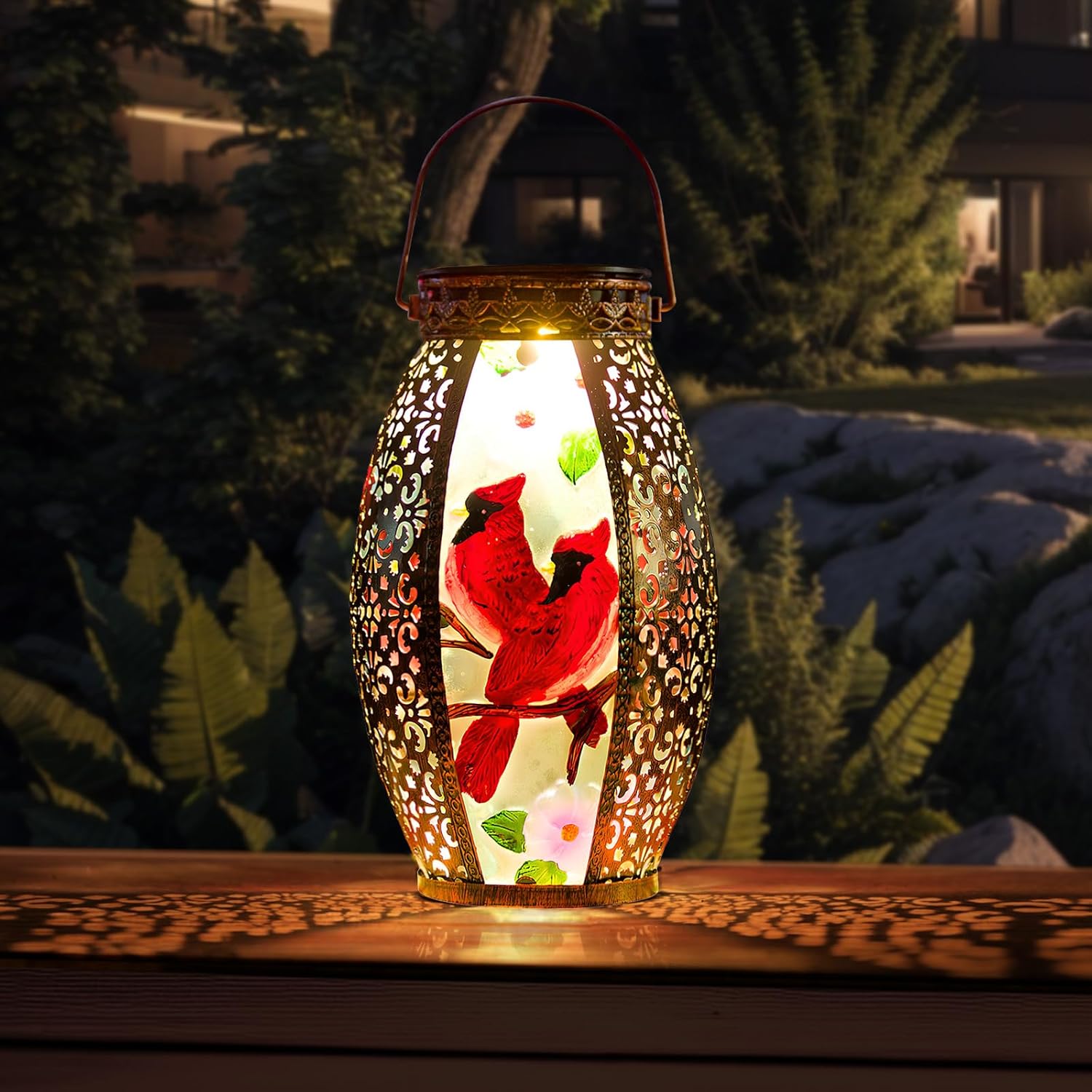 Cardinal Outdoor Solar Lanterns Waterproof 13.8" Large Hanging Solar Lantern Decorative Cardinals Solars Lights for Outside Yard Table Patio Garden Pathway Lawn Cardinal Gifts