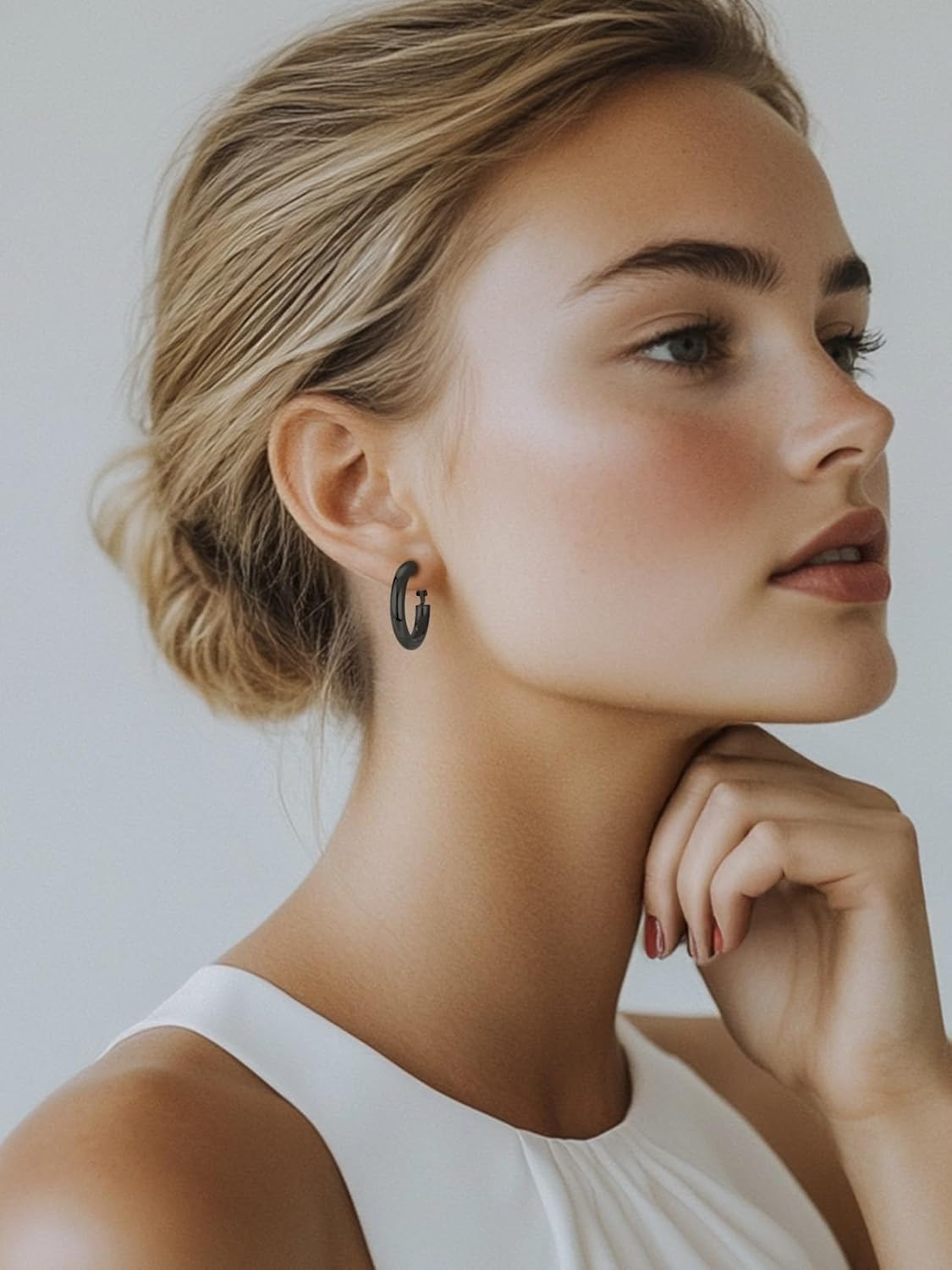 FaithHeart Chunky Hoop Earrings for Women, Silver/Black/14K Gold Plated Stainless Steel Earrings 5mm Thick Hollow Tube Hoops Hypoallergenic Lightweight Earring 20/30/40/50/60/70/80mm - Image 7