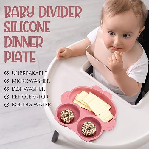 Miniatura 4 de Maxdot 4 platos de silicona para bebés pequeños, platos divididos para bebés, lindos platos de animales para niños pequeños, suministros de