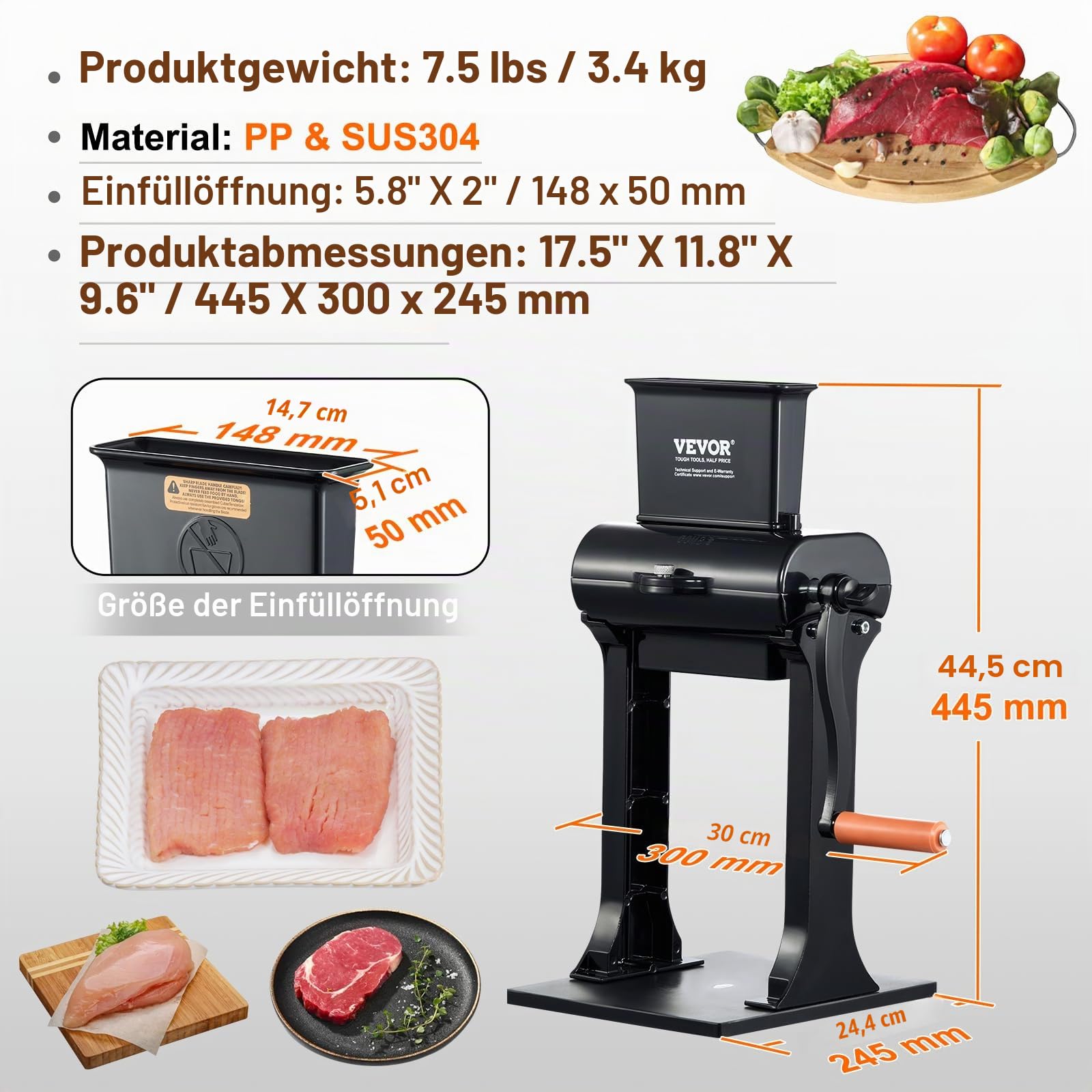 VEVOR Fleischzartmacher Maschine 445x300x245mm Fleisch Tenderizer Fleischklopfer Klingen aus 420 rostfreiem Stahl Steakklopfer für Hähnchen Rind Schwein Steak Küche Zuhause Restaurant Kochzubehör