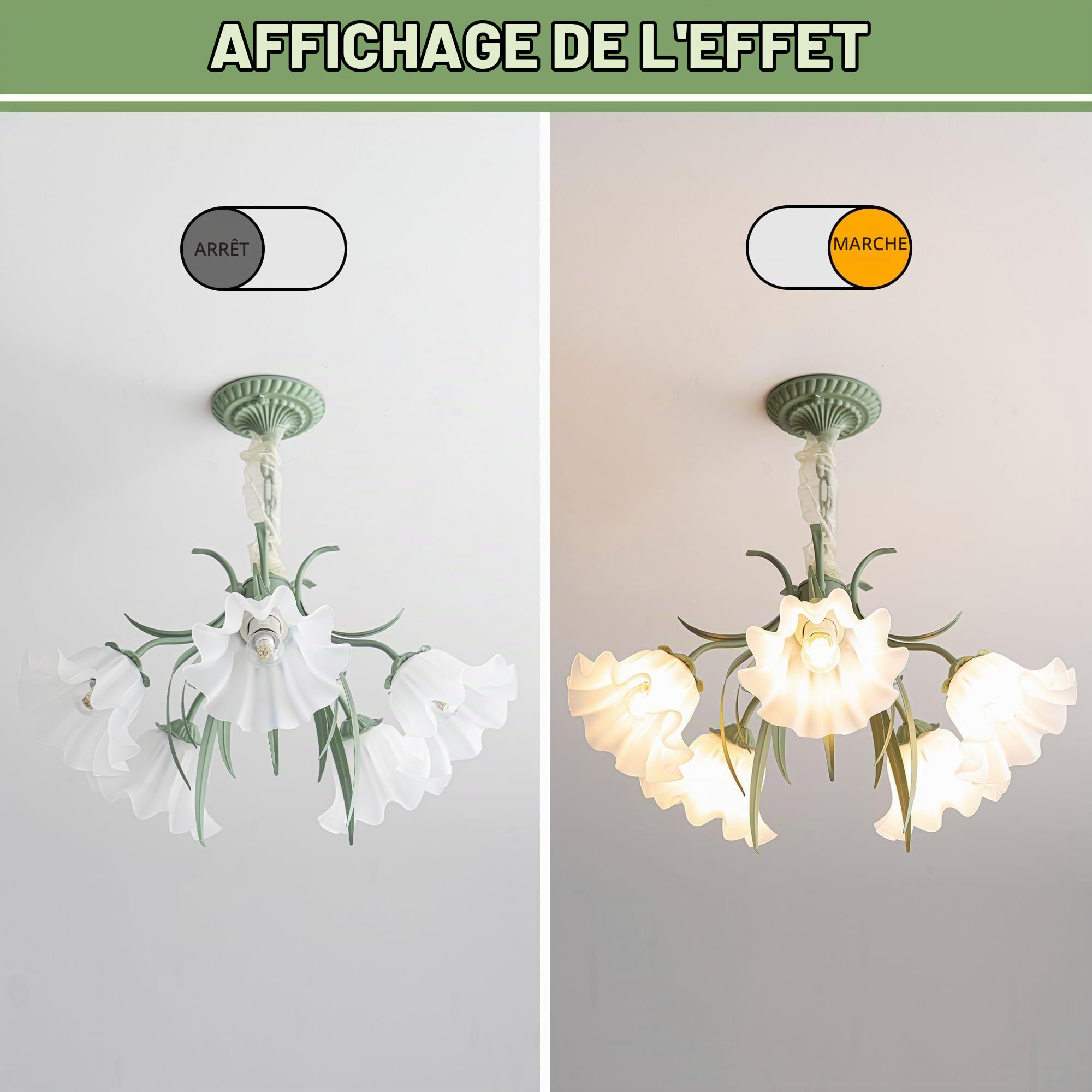 Suspension Luminaire Français Pays,Lustre En Métal Au Design Floral Vintage, Abat-jour En Acrylique Plafonnier Rétro Pour Salon Chambre À Coucher Cuisine Porche Couloir (5 Heads)