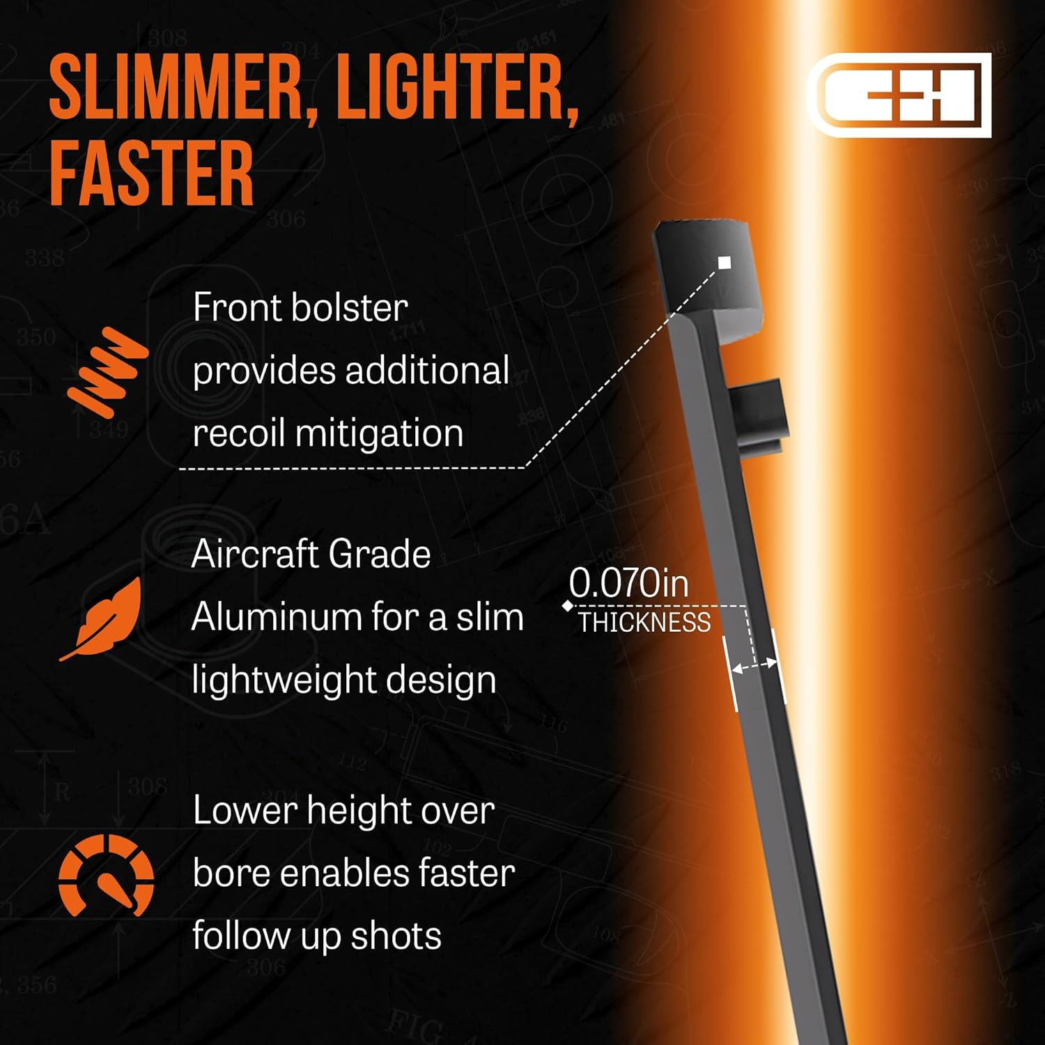 C+H Precision Optics Adapter Plate for Smith & Wesson M&P 2.0 C.O.R.E. and Trijicon RMR/SRO, Holosun 407C/507C