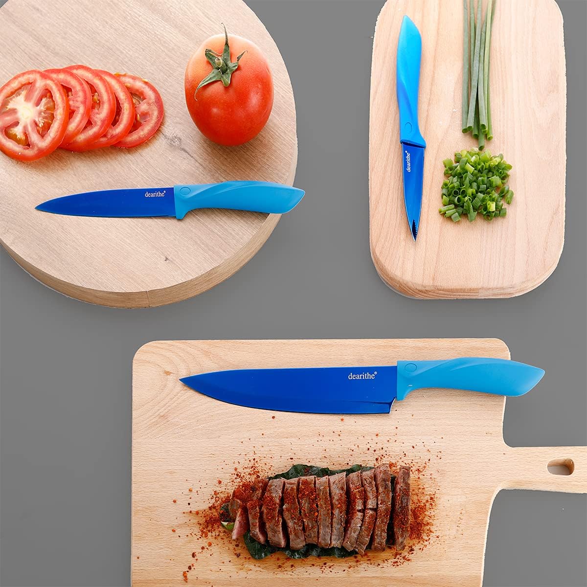 7 Piece High Carbon Stainless Steel Kitchen Knives Sets, Knife Block Set with Knife Sharpener,Professional Chef Knife Set with Block Acrylic, Plating Titanium Blue for Rust Proof and Sharp - Image 7