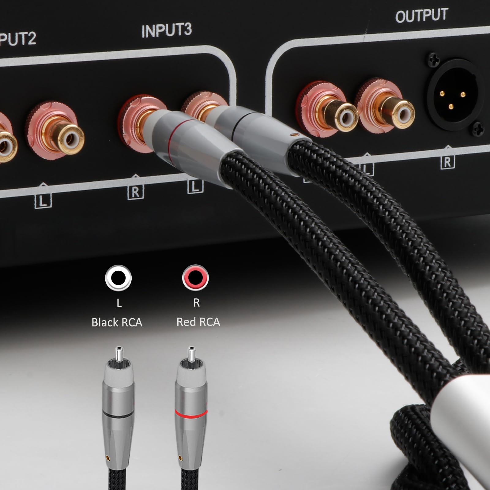 Monosaudio Cavo RCA HiFi di fascia alta, 1 m | 6N OCC puro rame placcato rodio, schermatura in rame, per lettore CD/amplificatore/giradischi