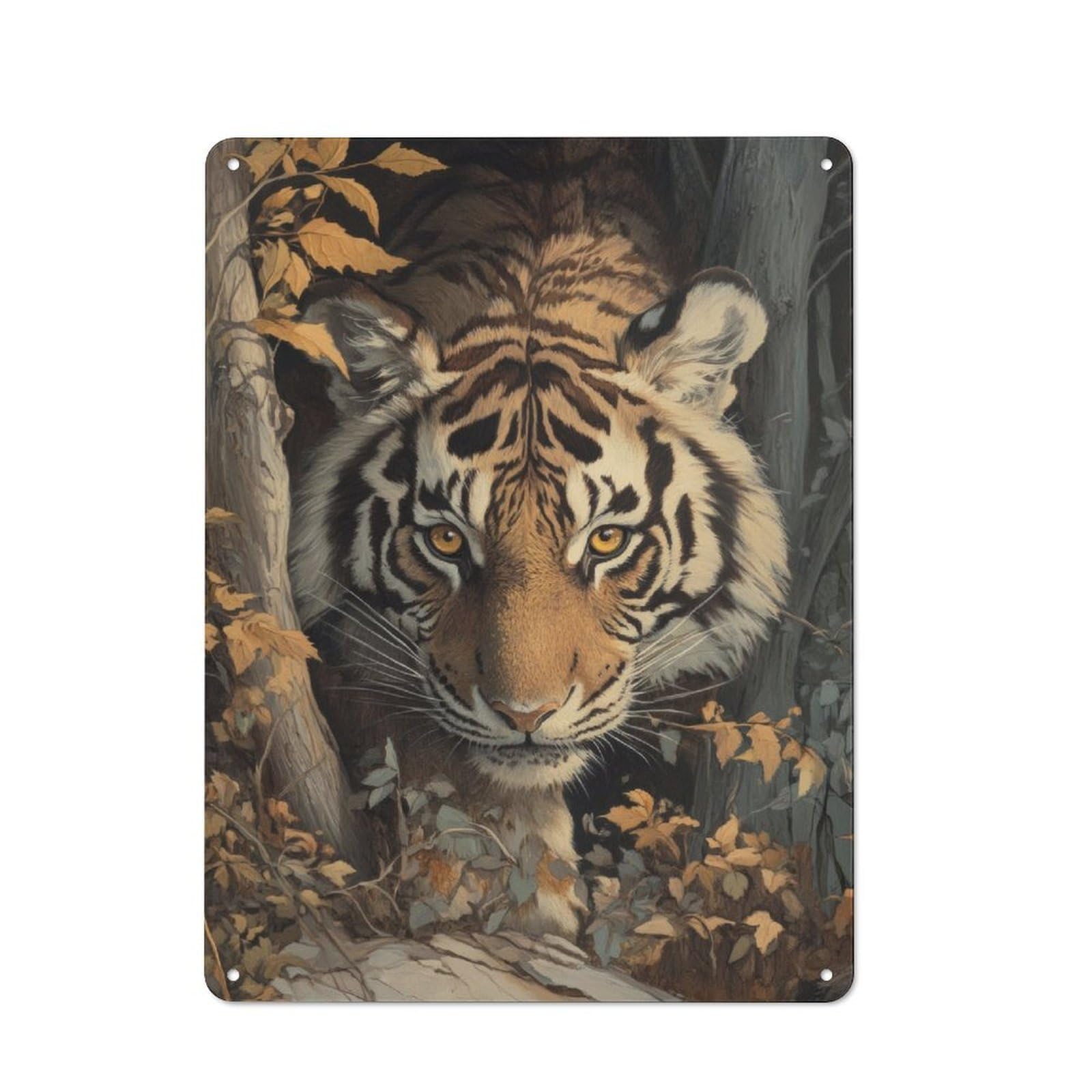 Junmoney Tiger In The Woods Rustic Metal Sign 40X30cm For Hobby Room Or Studio, Suited To Hobby Room Decor Fans
