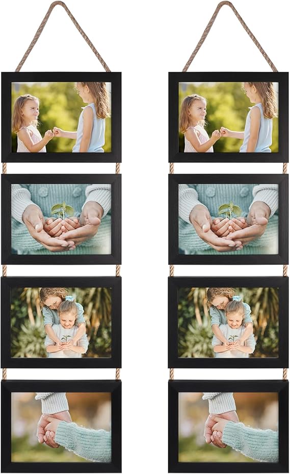 5x7 Hanging Collage Picture Frames Set of 2, Black 8 Opening Horizontal