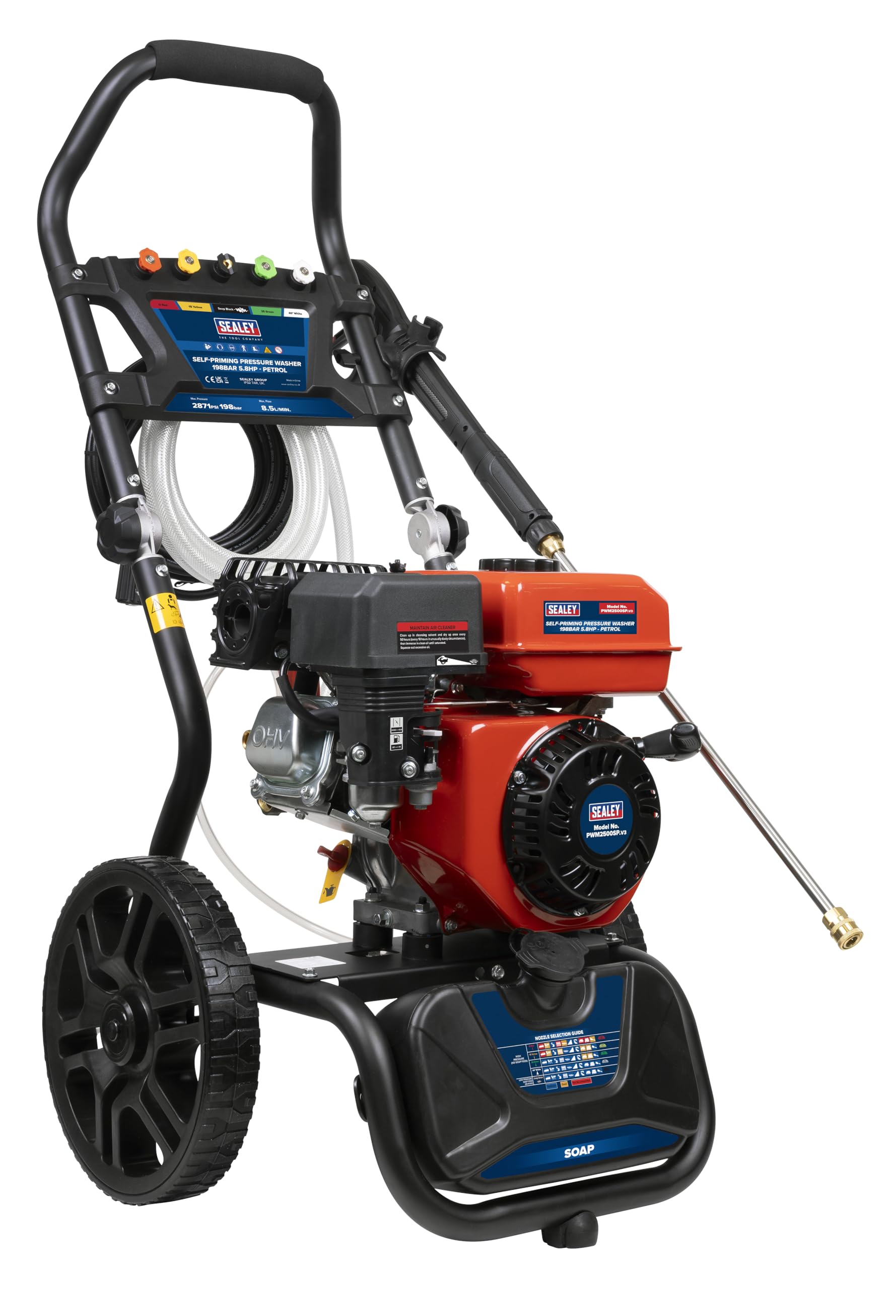 Sealey Pressure Washer, Petrol with Recoil Starting, 6.5hp, 220bar, 636L/hr - PWM2500