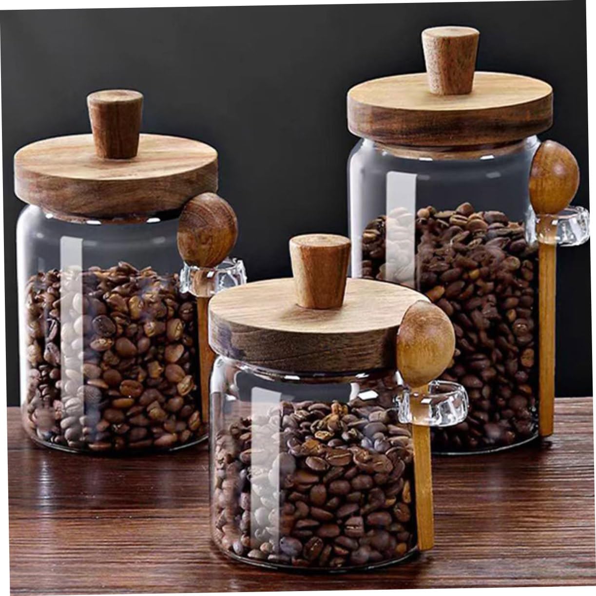Gewürzglas mit Holzdeckel 550ml 3 Stück und Löffel 850ml aus Glas Stabile Salz und Zuckerbehälter 400ml Frische Gewürze Bewahren für Skandinavische Küche