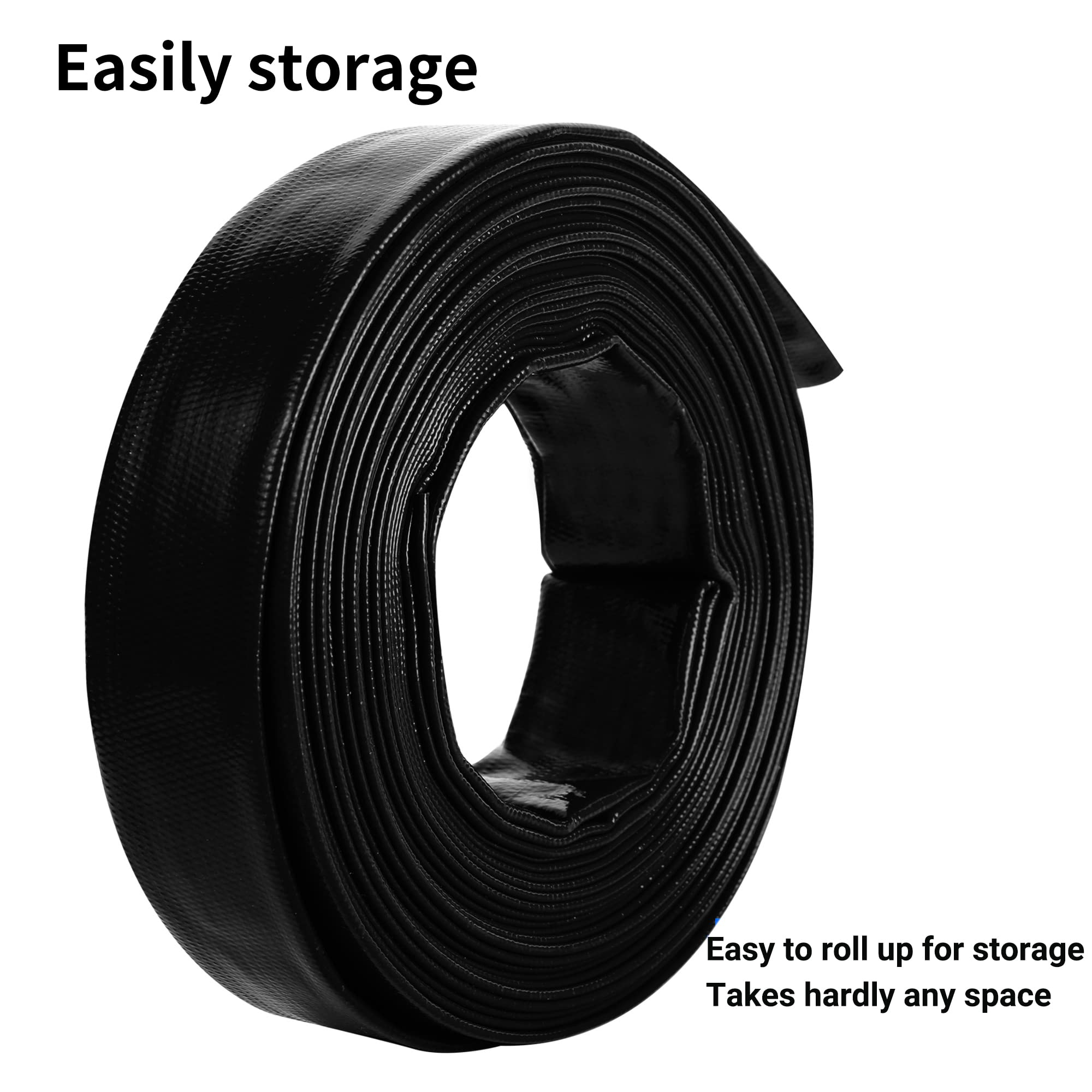 Manguera de lavado de piscina de 1-1/2 x 100 pies, manguera de descarga de agua plana de PVC reforzada resistente para bomba de filtro de piscina, con 1 abrazadera