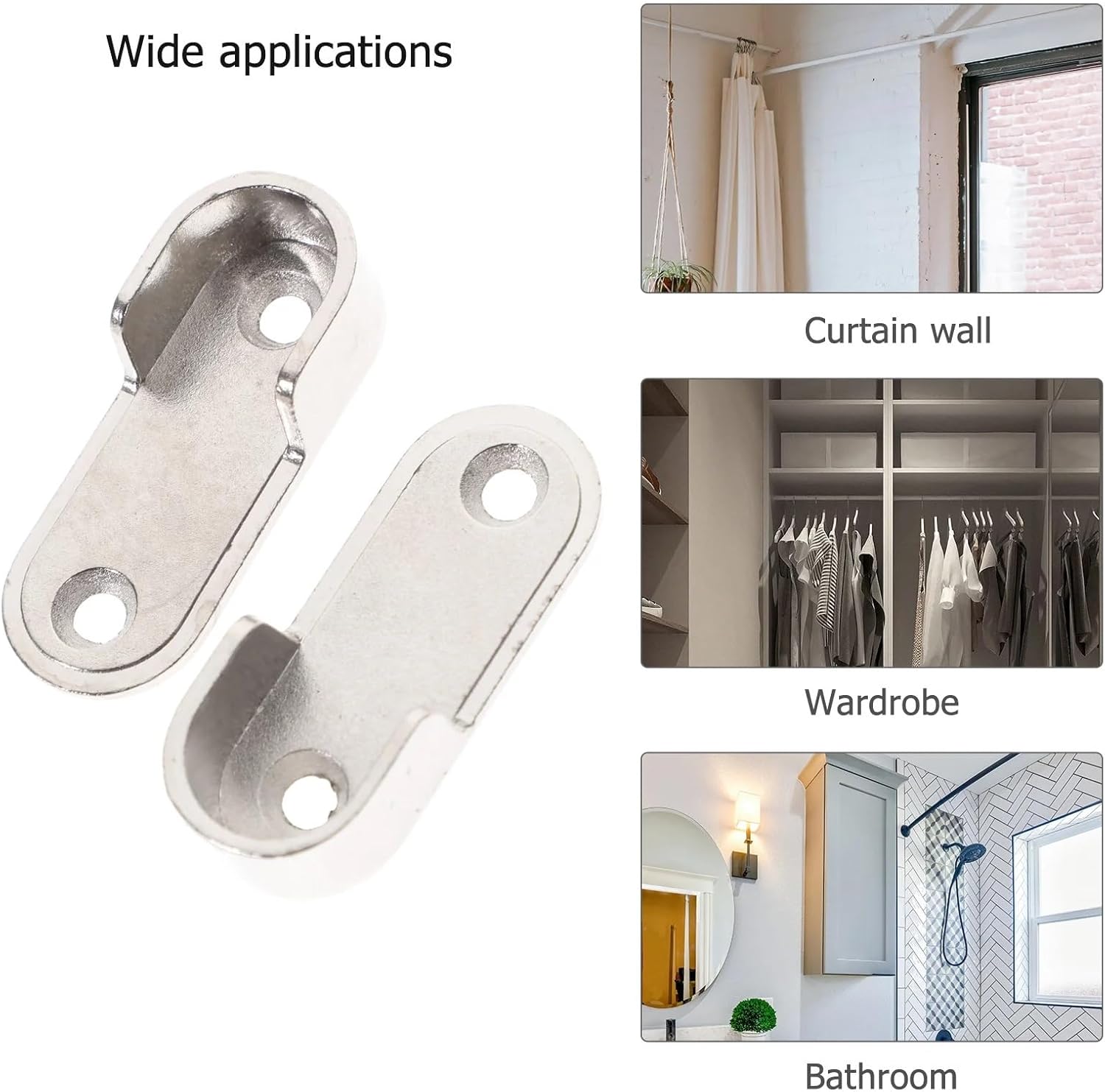 Closet Rod Bracket Stainless Steel Closet Brackets Rod Holders Shower Curtain Pole Bracket Wall Mount Wardrobe Bedroom Bathrooms(50PCS)