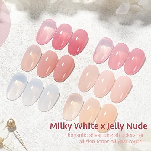Miniatura 6 de GAOY Kit de esmalte de uñas de gel con luz UV para principiantes, 6 colores transparentes, blanco lechoso, rosa y naranja, kit de esmalte de gel con
