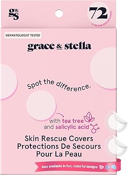 grace & stella Award Winning Invisible Spot Covers with Hydrocolloid (Round, 72 Count) - Spot Covers with Salicylic Acid and Tea Tree for Absorbing Impurities - Dermatologist Tested Skin Care, Cruelty Free, Vegan