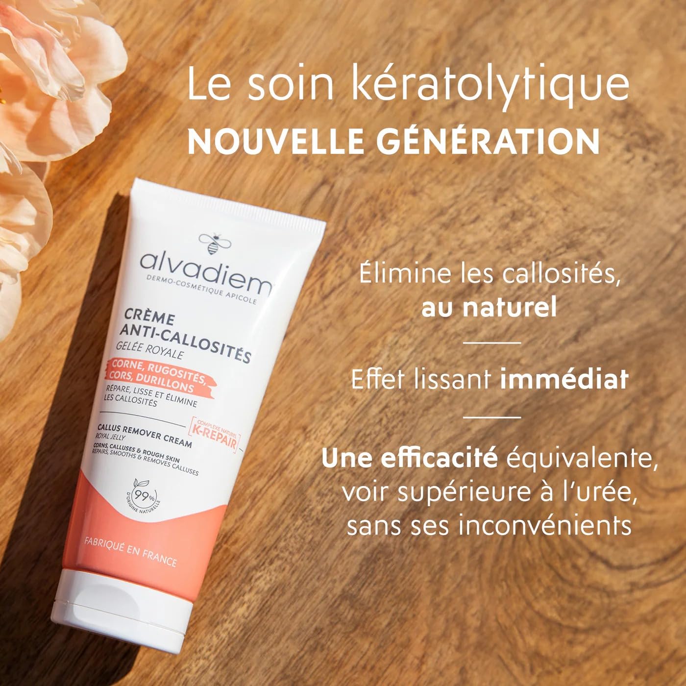 Alvadiem | Crème anti-callosités à la gelée royale | Soin Kératolytique Naturel Haute Tolérance | élimine les callosités | Hydrate & régénère la peau | Fabriqué en France | 75 ml