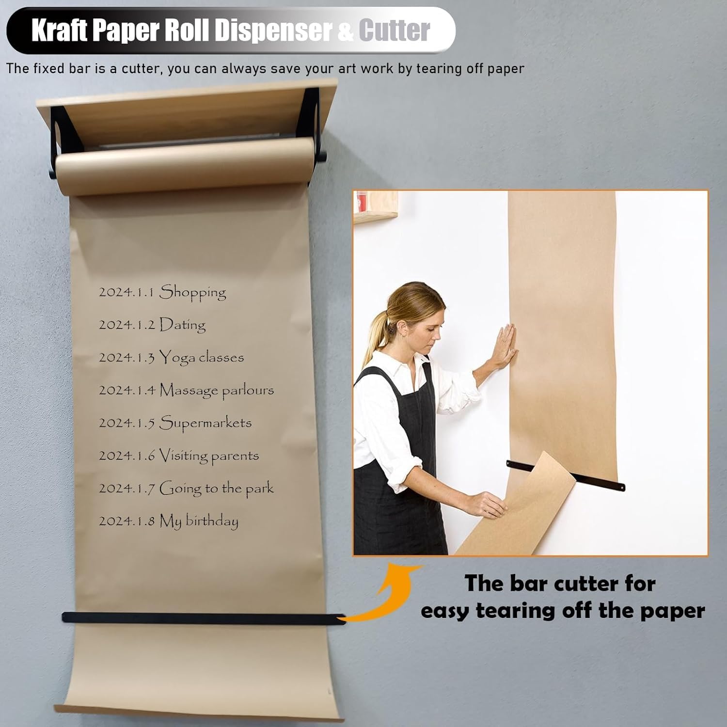 Metzger-Papierhalter und -schneider, Kraftpapierrollenspender mit 50 m Rolle, inklusive 130 cm Breite und Papier