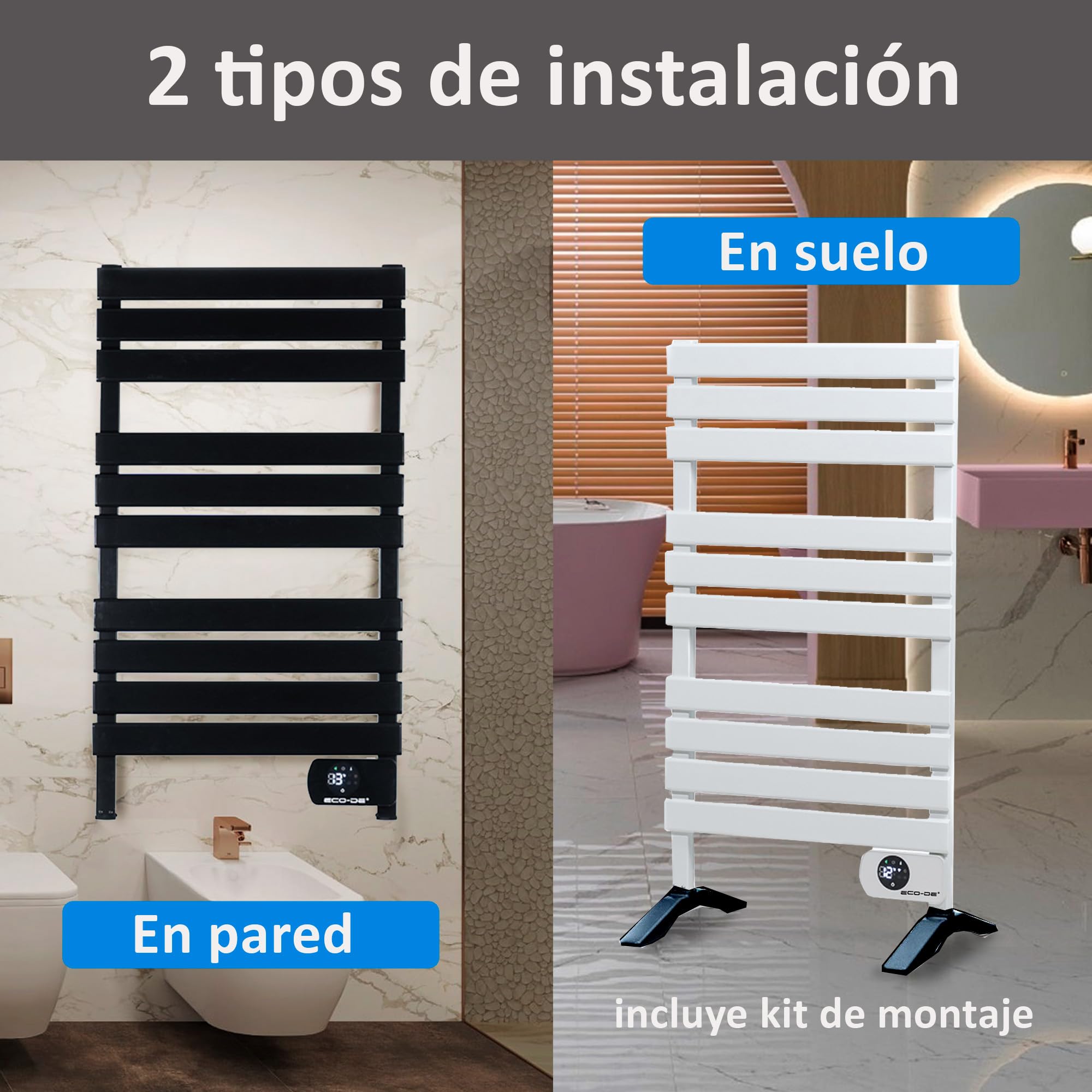 ECODE® Toallero Electrico de Baño con WiFi y Patas, Programable, Pantalla LED, Secatoallas, Control App Tuya - Radiador Secador Calienta Toallas con Termostato, Protección IP24, 500W, Blanco