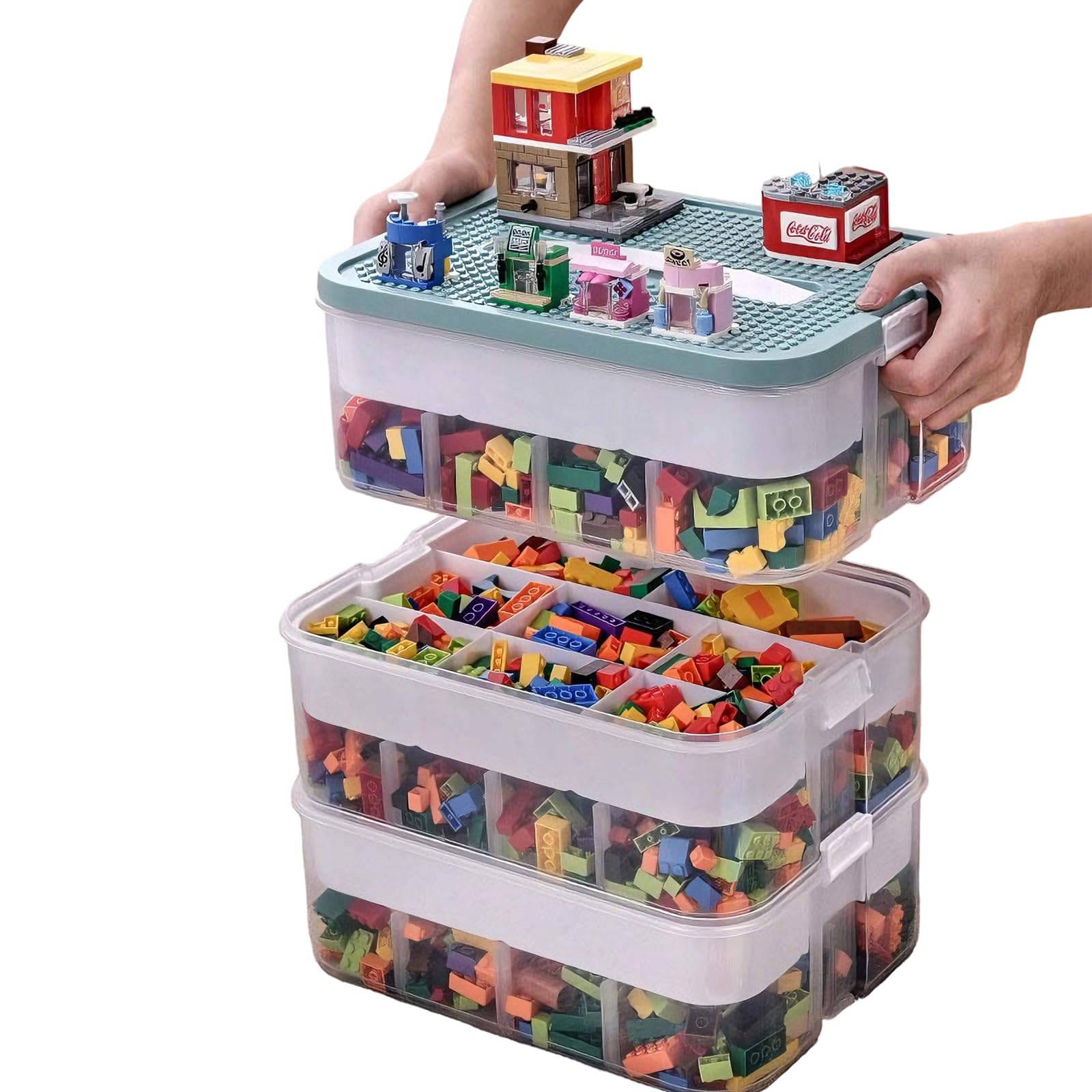Boîte de rangement organisateur pour jouets Lego empilable, boîtier de rangement conteneur à jouets multi-compartiments pour tri de blocs de construction, mallette portable pour blocs