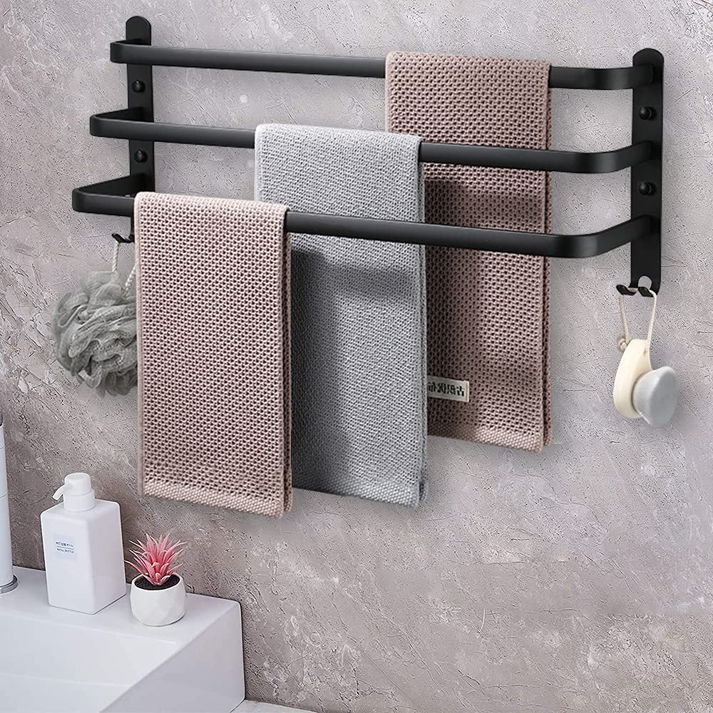 Porte-serviettes Réglable Porte-serviettes Mural HONPHIER Réglable 41-75cm - Sans Perçage - Avec étagères Et Crochets Seche Serviette Salle De Bain