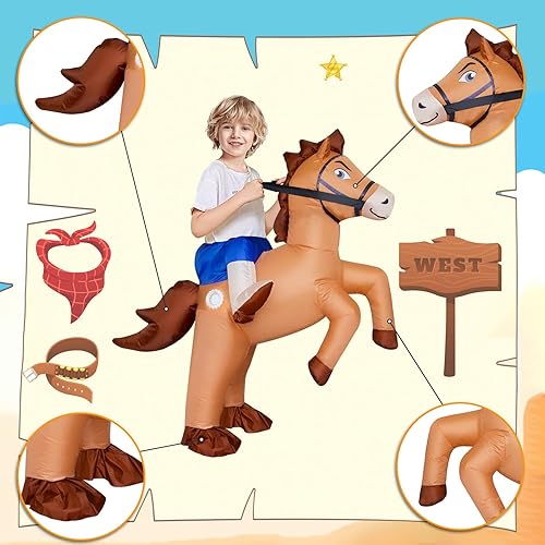 Miniatura 7 de Stegosaurus Disfraz inflable de caballo para niños, Halloween, montar a caballo, vaquero, disfraces divertidos para niños y niñas, fiesta de cosplay