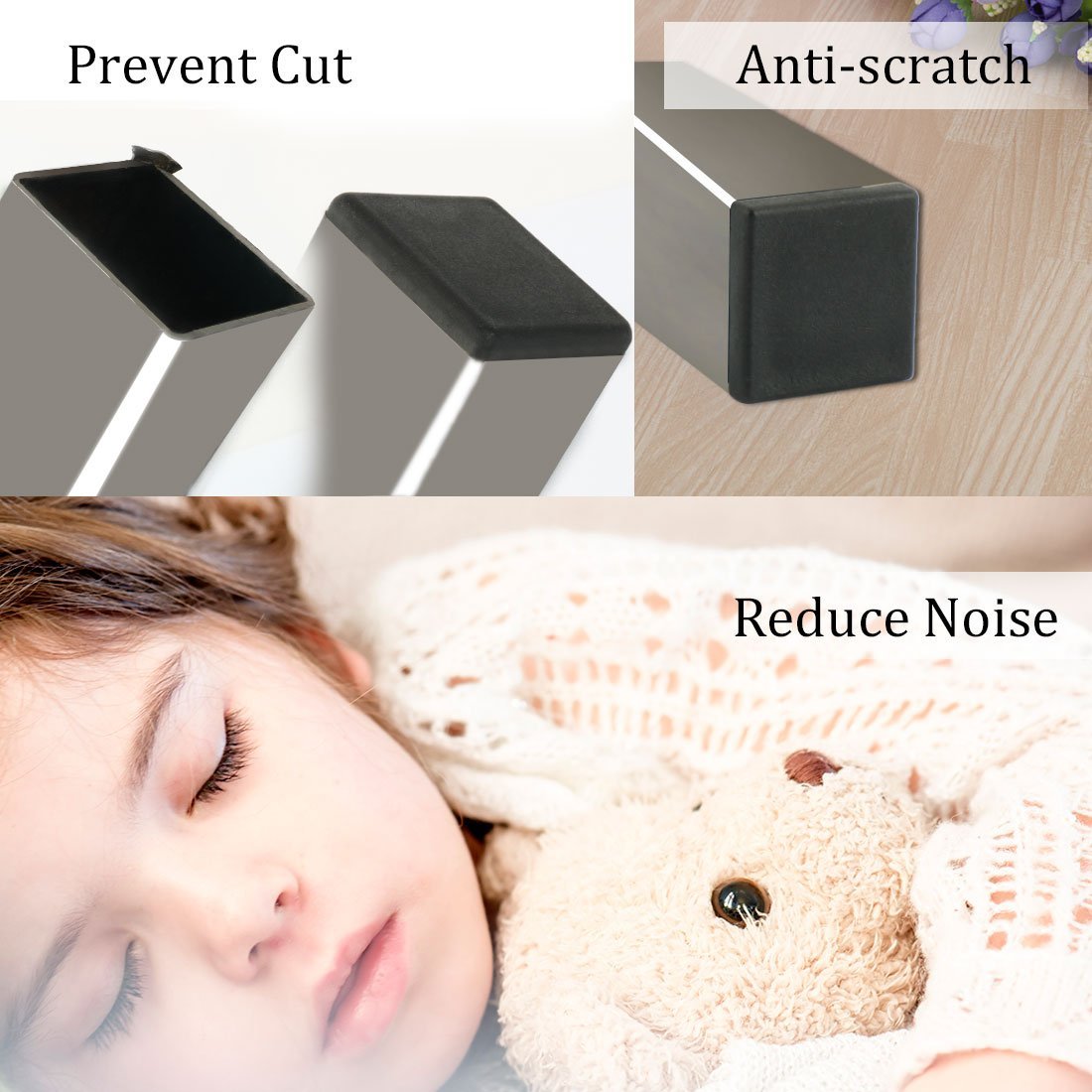 sourcing map 150 Stk Kunststoff quadratische Tisch Stuhlbein Füße Rohr Einsatz Ende Kappe Schwarz 30mm x 30mm DE de
