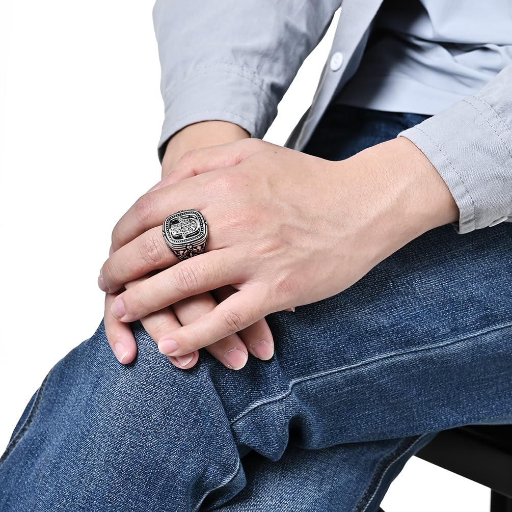 Anillo Hamsa de acero inoxidable con sello de mano de Fátima, amuleto de protección de joyería vintage para hombres y mujeres, regalo de Navidad, Acero inoxidable, Sin piedras preciosas 3