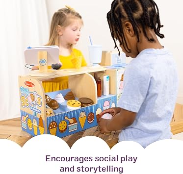 Melissa & Doug Cool Scoops Ice Creamery, Wooden Ice Cream Shop & Counter with Play Food & Play Kitchen Accessories, Preschool Learning Toys for Girls & Boys 3+ FSC Certified